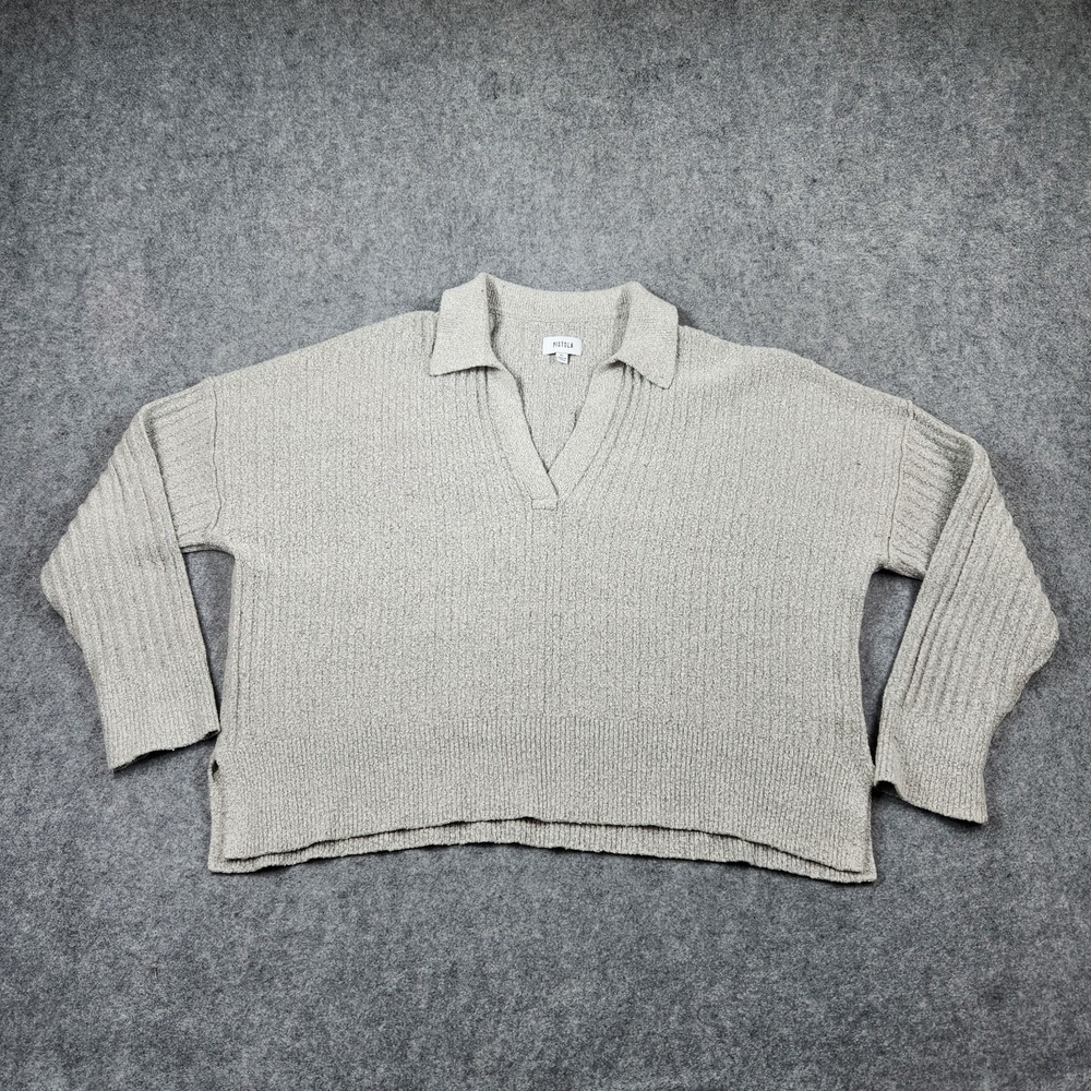 Pistola Sweater Womens Xl V Neck Polo Willa Arlo Dove Coastal Preppy Chic Gray